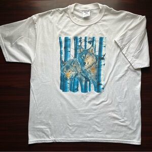 Vintage Nature Wolf T Shirt Wildlife Graphic Woods Size XL